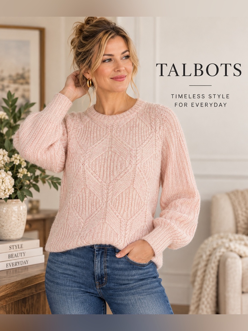 Talbots Petite Blush Pink Cable Knit Sweater – Size XLP xl petite